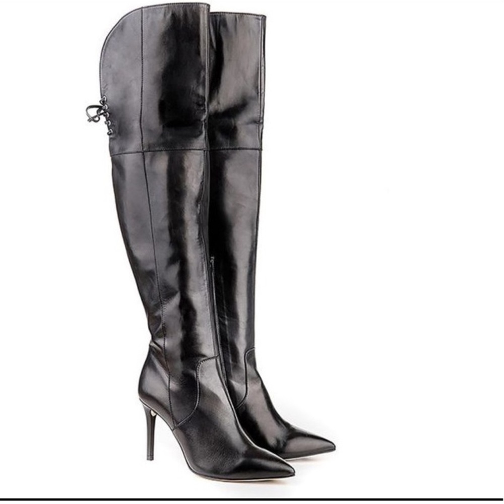 Perla Formentini Black Zucca Over-The-Knee Leather